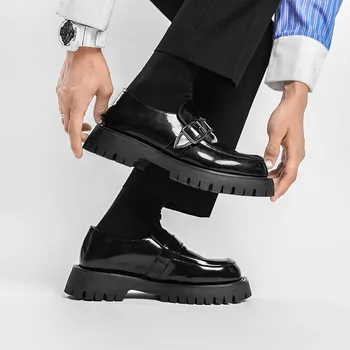 Muži Harajuku Kórejský Štýl Streetwear Business Bežné Hrubé Platformu Pravej Kože Svadobné Mokasíny Topánky Muž Kožené Topánky Muž