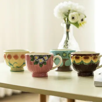American ručne maľované keramické raňajky hrnček domov retro šálku kávy obilnín pohár pastorálny úrad žena šálku kávy pár pohár vody
