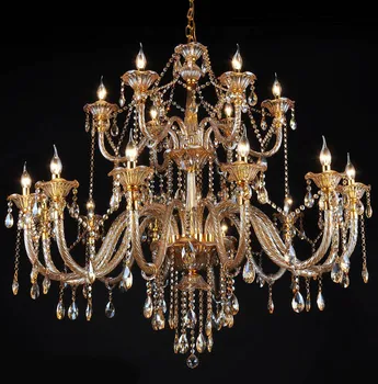 18 Rameno Luxusné dvojvrstvové krištáľový luster lampa Veľký luster top K9 šampanské crystal Hall Hotel Svetlo