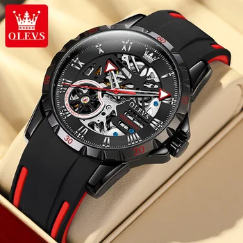 OLEVS Originálne Luxusné Automatické Hodinky pre Mužov Mechanické Silikónové Popruh Duté Športové Vodotesné Hodinky Top Značky Náramkové hodinky