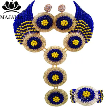 Svadobné Šperky Nigérijský Nevesta Svadobné Šperky Royal Blue Crystal Perličiek Svadobné Šaty, Dekorácie, Doplnky Šperky Set SJ-39