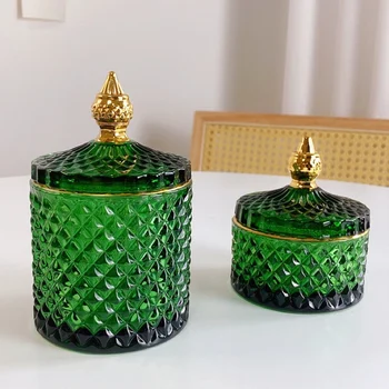 Retro Tmavo Zelená Šperky Jar Sklo Zlato Úložný Box Skleného Pohára Bavlnenou Handričkou Môže Zlata Skladovanie Jar