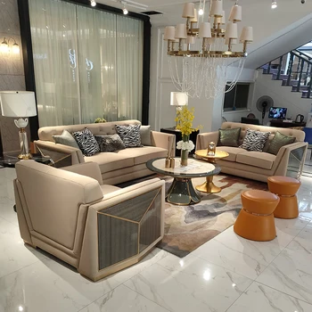Vlastné talianske luxusné gauč orange kožená sedačka zmes minimalistický villa nábytok do obývacej izby