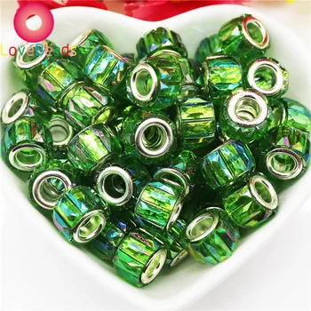 10Pcs Zelená Farba Prúžok Trubice Voľné Korálky Veľký Otvor Dištančné Korálky Fit Pandora Náramok Náramok Had Reťazca Náhrdelník Ženy Šperky