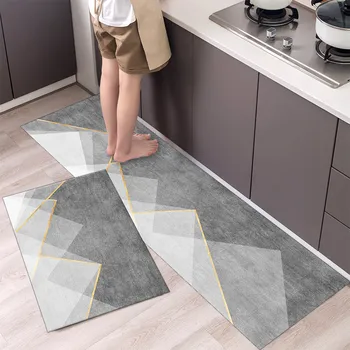 Sivá Geometrie Kuchyňa Mat Chladnička Kabinetu Dekorácie Podlahové Rohože Kúpeľni Vaňa Anti-Slip Floormat Domov Vstup Rohožky