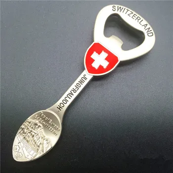 Vysoko Kvalitné Kovové Švajčiarsko Cestovanie So Suvenírmi Magnety Na Chladničku Gungfraujoch Otvárače Lyžice Chladnička Magnetických Nálepiek