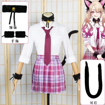 Anime Moje Šaty-Up Miláčik Kitagawa Marin cosplay Roztomilé Mačacie uši jk kockované sukni Kostým ženský oblek SS