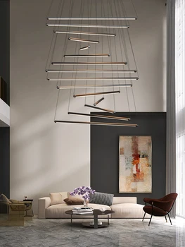 Moderný minimalistický LED schodisko dlho luster Nordic tvorivé obdĺžnikový villa luster Nordic luxusné loft obývacia izba lampa