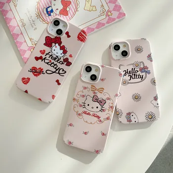 Kawaii Sanrio Hello Kitty Telefón Prípade Anime Roztomilý Kreslený Charakter Dievčenskú Srdce KTcat iPhone 12/13 Pro/14 Promax Hračky pre Dievčatá