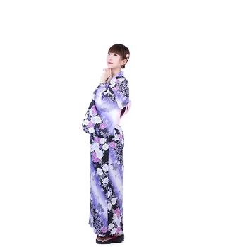 Tradičný Japonský Štýl Sakura Kvetinový Tlač Cosplay Kimono Pre Ženy S Dlhým Rukávom Bavlna Dlhé Šaty Dievčatá Módne Šaty Yukata