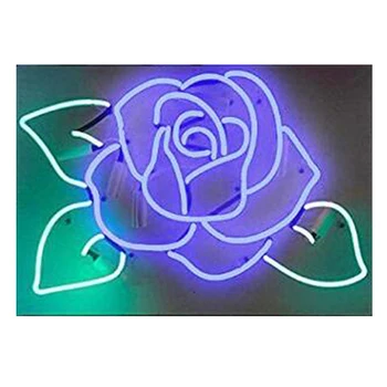 Purple Rose Zelené Listy Biely Podklad Ručné Real Sklo Trubice Kvety Obchod Inzerovať Domáce Dekorácie Displej Neónový nápis 17X14