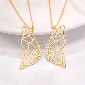 Vlastné Dvoch Motýľ Najlepšími Priateľmi Náhrdelník Nastaviť BFF Náhrdelník pre 2 Motýlích Krídel Osobné Pár Meno Šperky valentínsky G