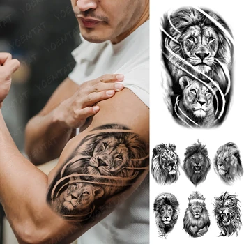 Black Lion Nepremokavé Dočasné Tetovanie Nálepky Realistické Sexy Body Art, Náčrt, Vzor Muži Ženy Tetovanie Zvierat Rameno Falošné Tetovanie