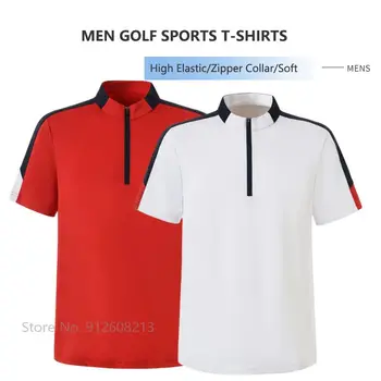 Muž Zips, Golier Polo Shirts Anti-pot Golf-Krátke rukávy T-Shirt pre Mužov Ice Hodváb Golf Športové Quick-suché Dresy S-XXL