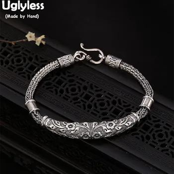 Uglyless 100% Reálne Pevné 925 Sterling Silver Ručne Vyrezávané Etnických Kvety Náramky pre Ženy Thai Strieborné Prívesky Jemné Šperky