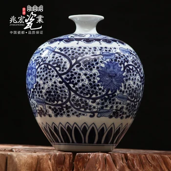 Jingdezhen keramiky, ručne maľovaný porcelán kvetinové vázy ozdoby bytového zariadenia, malé granátové jablko obývacej miestnosti dekorácie