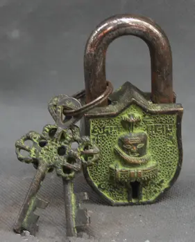Staré Tibete Budhizmus Bronz Had Naga Kanya Buddha Vedúci Ľudovej Home Lock Set