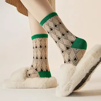 Teľa Ponožky Priateľské k Pokožke, Zimné Ponožky Dlhá Životnosť Udržať v Teple Atraktívne Geometrický Štýl Ženy Klasické Zahustiť Poschodí Ponožky