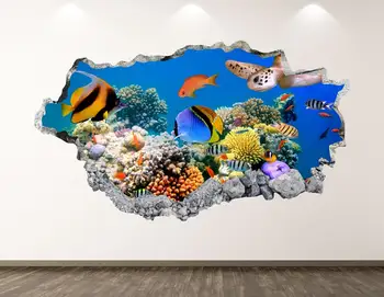 Ocean Stenu Odtlačkový - Zviera Aquarium 3D Rozbili Stenu Umenie Nálepky Deti Dekor Vinyl Domov Plagát Vlastný Darček KD08