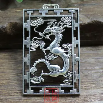 Nádherná Čínska Klasická Kolekcia Tibetského Striebra Kolo Dragon Prívesok Doska