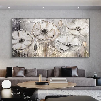 sivá kvet veľké veľkosti, Ručne maľované Moderné biela sivá plátno Olej Maľby nástenné maľby Abstraktné Maliarske umenie obrázok decor art
