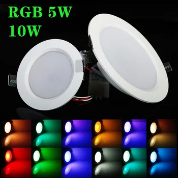 5W 10W RGB LED Stropné Svietidlo Panel Svetlo Downlight Led Žiarovky, Lampy s rgb Diaľkový ovládač AC85-265V pre jedáleň, spálňa