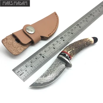 High-end malé parohy Damasku ocele rovný nôž camping outdoor nástroj prežitia darček kolekcie vonkajšie nôž