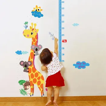 Deti hoogte grafiek muursticker interieur giraf hoogte heerser decoratie kamer obtlačky muur umenie nálepky tapety