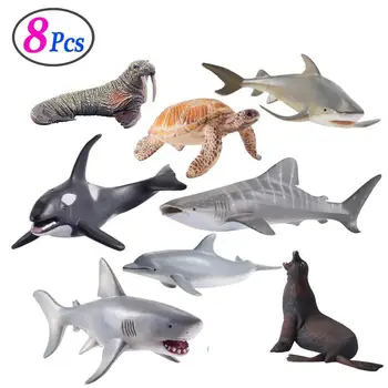 8Pcs tichom sealife zvierat stanovuje bule žralok veľrybí čeľuste tiger kosatka leatherback deti učia hračka detí, darček