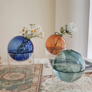 Okrúhle Sklenené Vázy Črepníkové Dekorácie, Nordic Štýl Dekoratívne Vázy Hydroponické Terárium Usporiadanie Nádoby Kvet Stole Váza