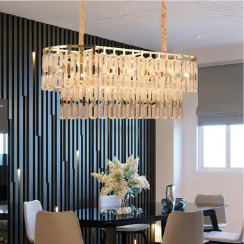 Nový dizajn krištáľový luster zdobí obývacia izba luxusné obdĺžnikové ostrov zlaté LED luster