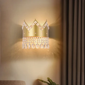 Luxusné K9 Crystal Nástenné Svietidlo Tvorivé Koruny Európe Domova Obývacia Izba Podkroví Spálňa Svetlo Zrkadlo Sconce Zlato Osvetlenie Zariadenie