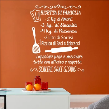 Talianske frázy stenu, nálepky rodinného receptu vinyl rezbárstvo vymeniteľné odtlačkový umenie tapety pôvodné domáce dekorácie maľovanie SP-692