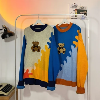Hong Kong štýl medveď tlač posádky krku sveter pánske jeseň/zima sveter